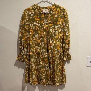 Flora Bea Olive Floral Tier Mini Dress